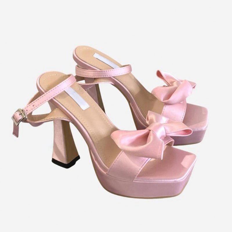 Chunky High Heel Sandals with Bow