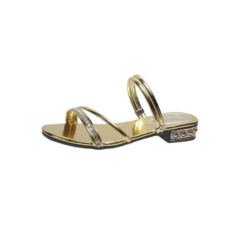 Strappy Rhinestones Low Block Heel Sandal