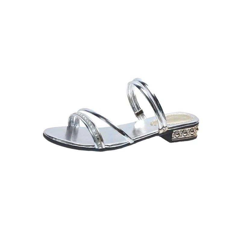 Strappy Rhinestones Low Block Heel Sandal