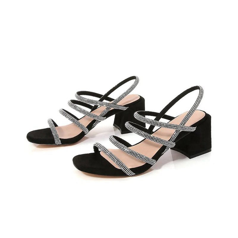 Rhinestones Strappy Chunky Heels