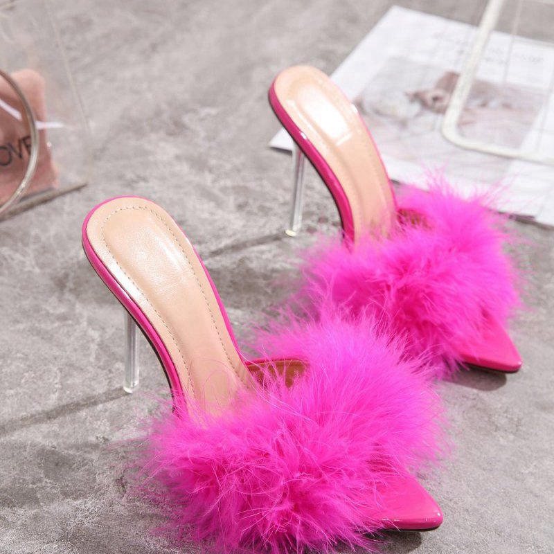 Hot Feathers Pointed Toe Stiletto Sandals