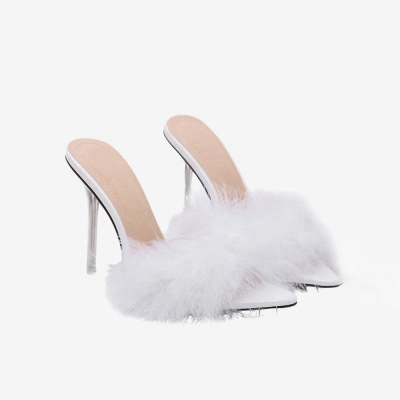Hot Feathers Pointed Toe Stiletto Sandals
