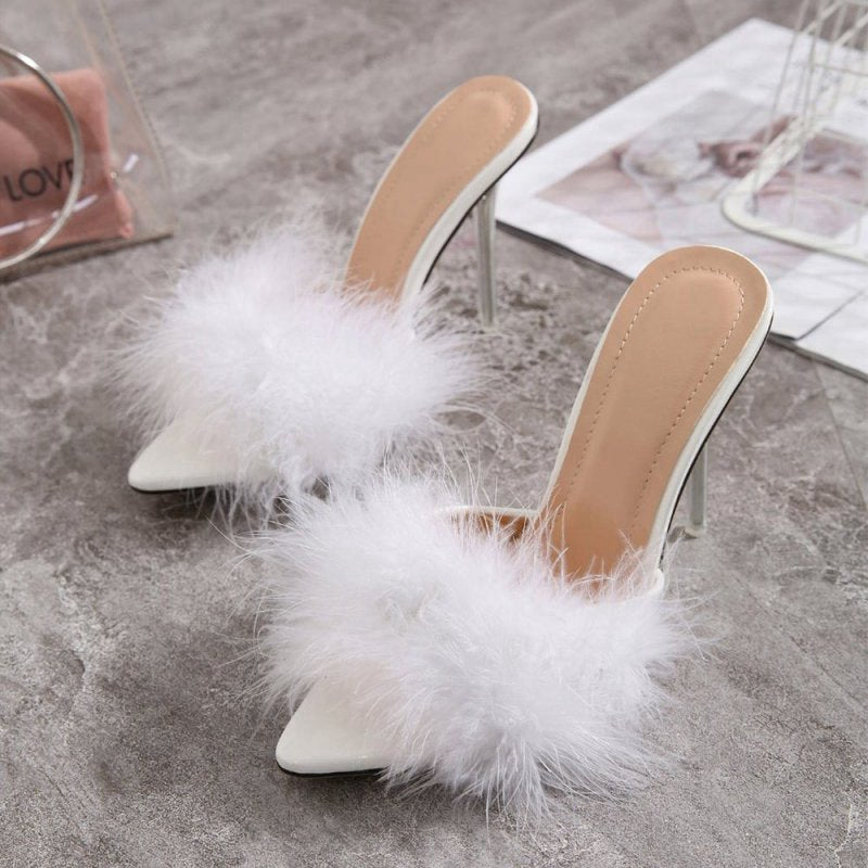 Hot Feathers Pointed Toe Stiletto Sandals