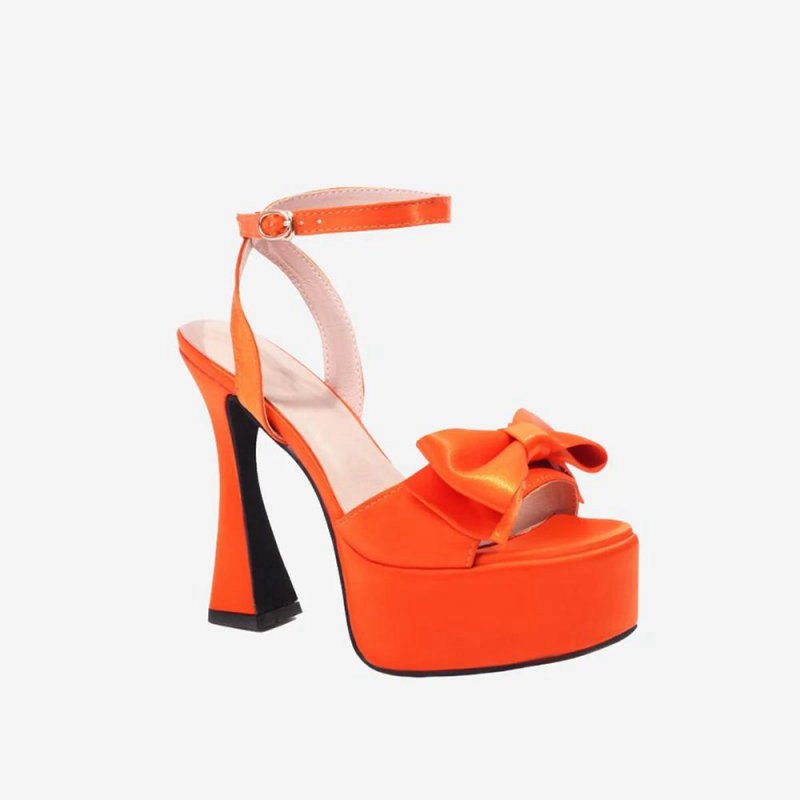 Chunky Hot High Heel Sandals with Bow