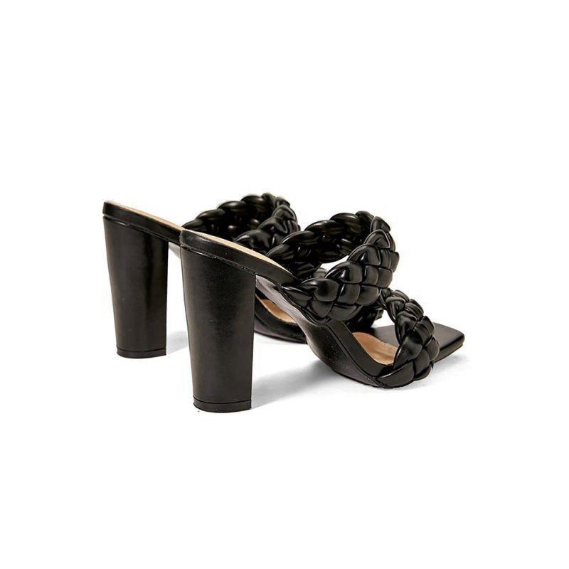 Block Heel Braided Twist High Heel Sandals