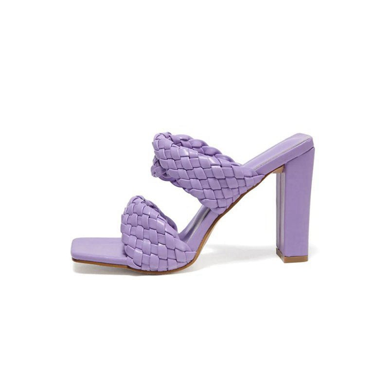 Lavender High Heels Woven Chunky Sandals