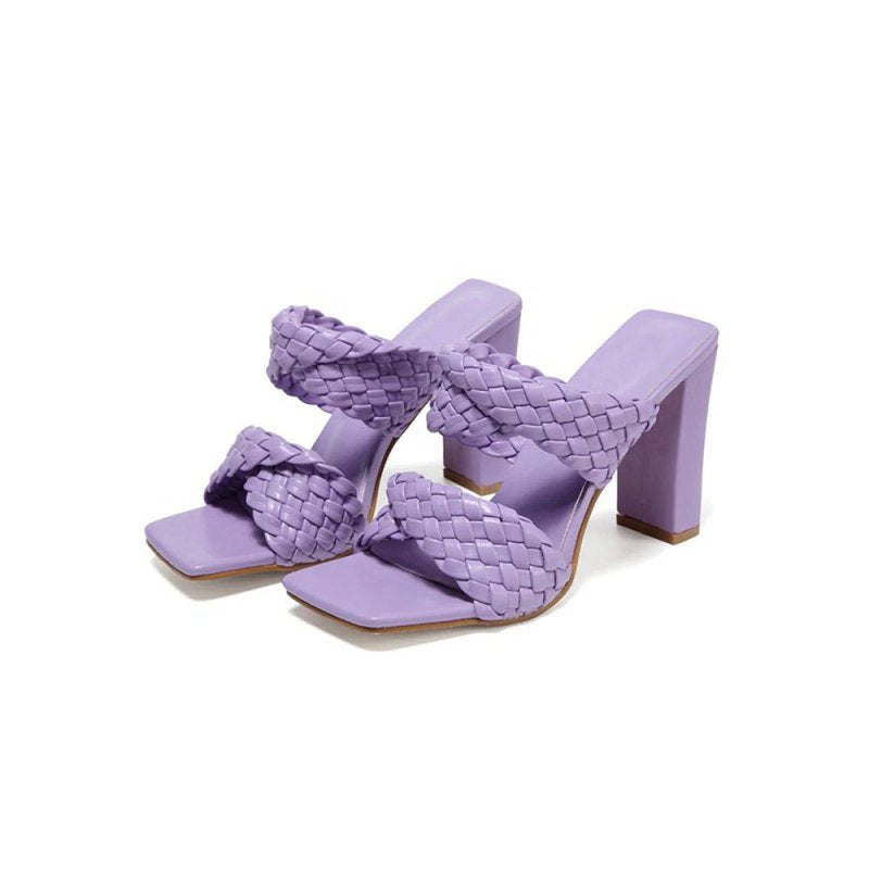 Lavender High Heels Woven Chunky Sandals