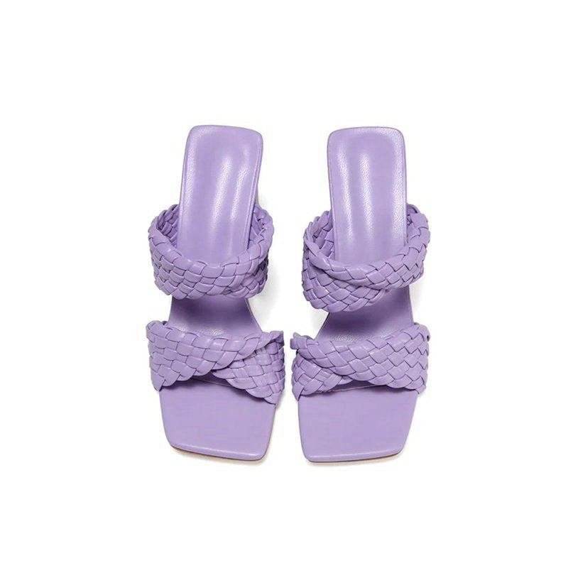 Lavender High Heels Woven Chunky Sandals