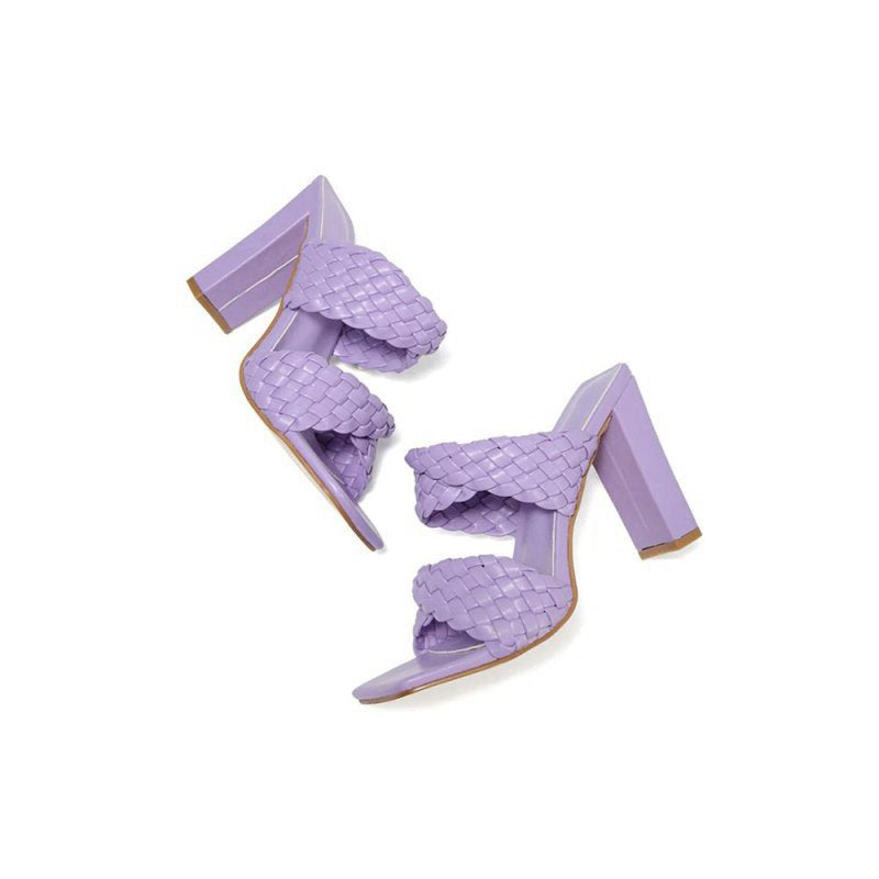 Lavender High Heels Woven Chunky Sandals