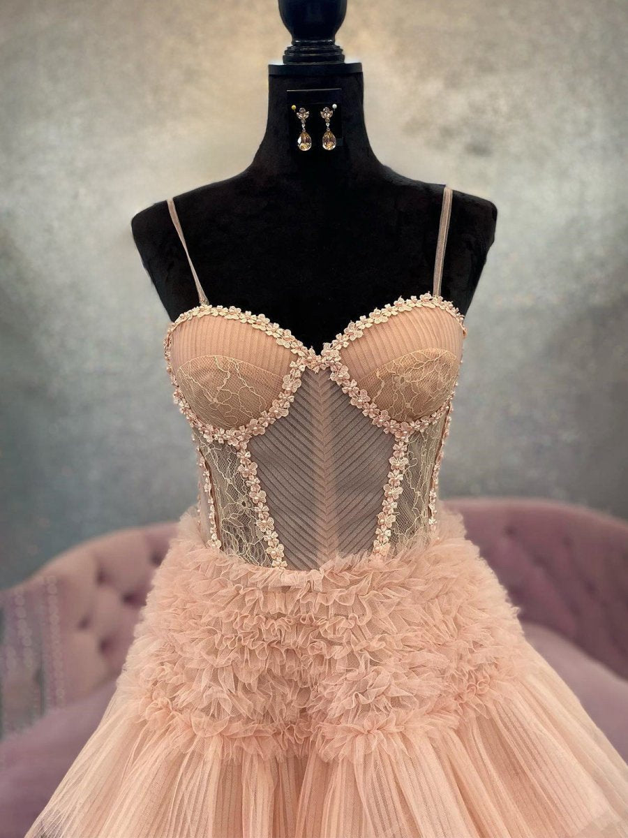 Tulle Ruffle Layered rs Lace-Up Back A-line Prom Dresses