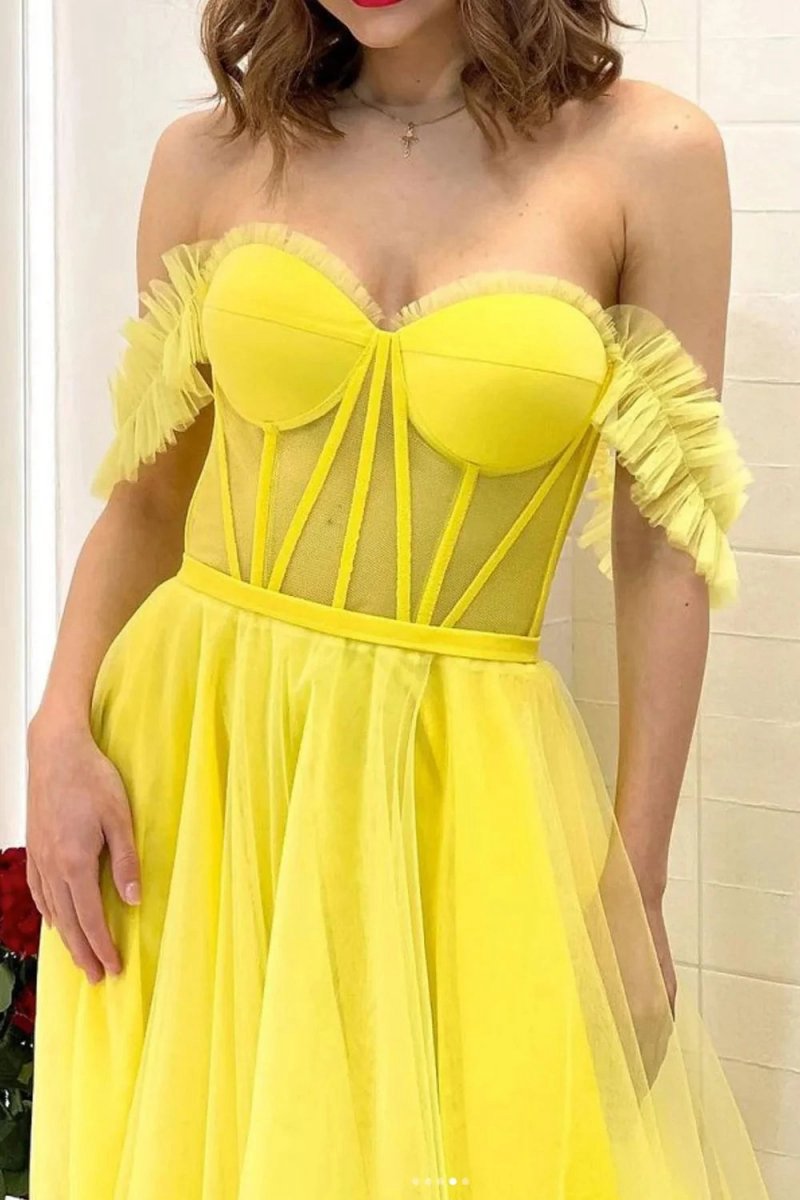 A-line Off the Shoulder Corset Prom Dresses