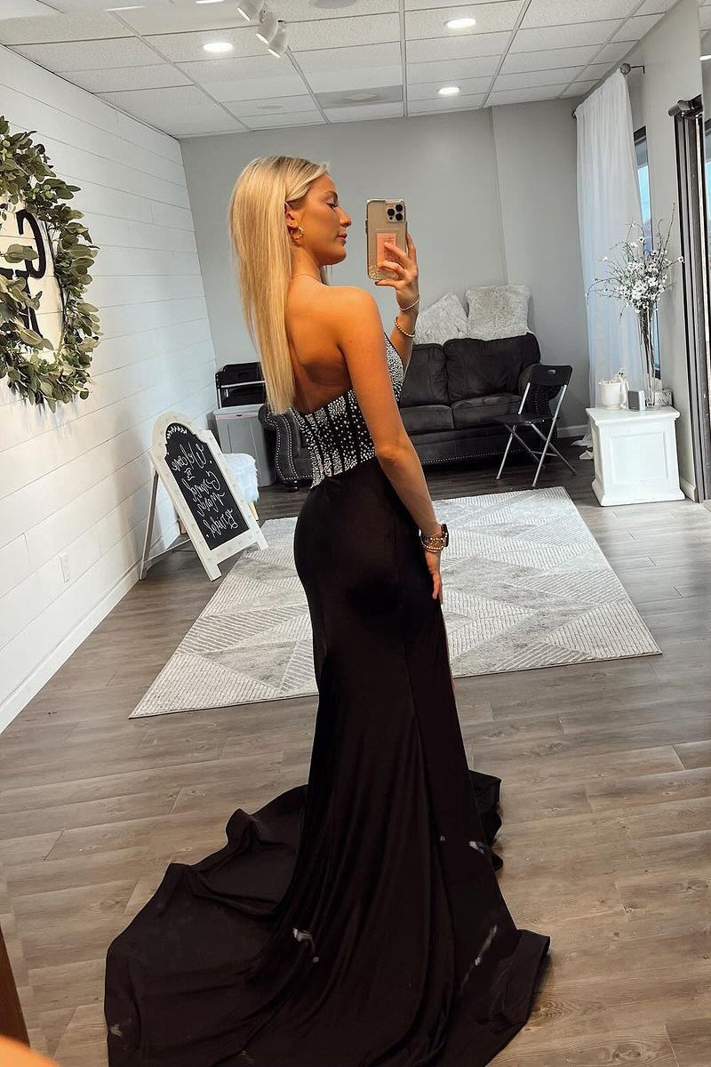Mermaid One Shoulder Long Prom Dresses with Beaded