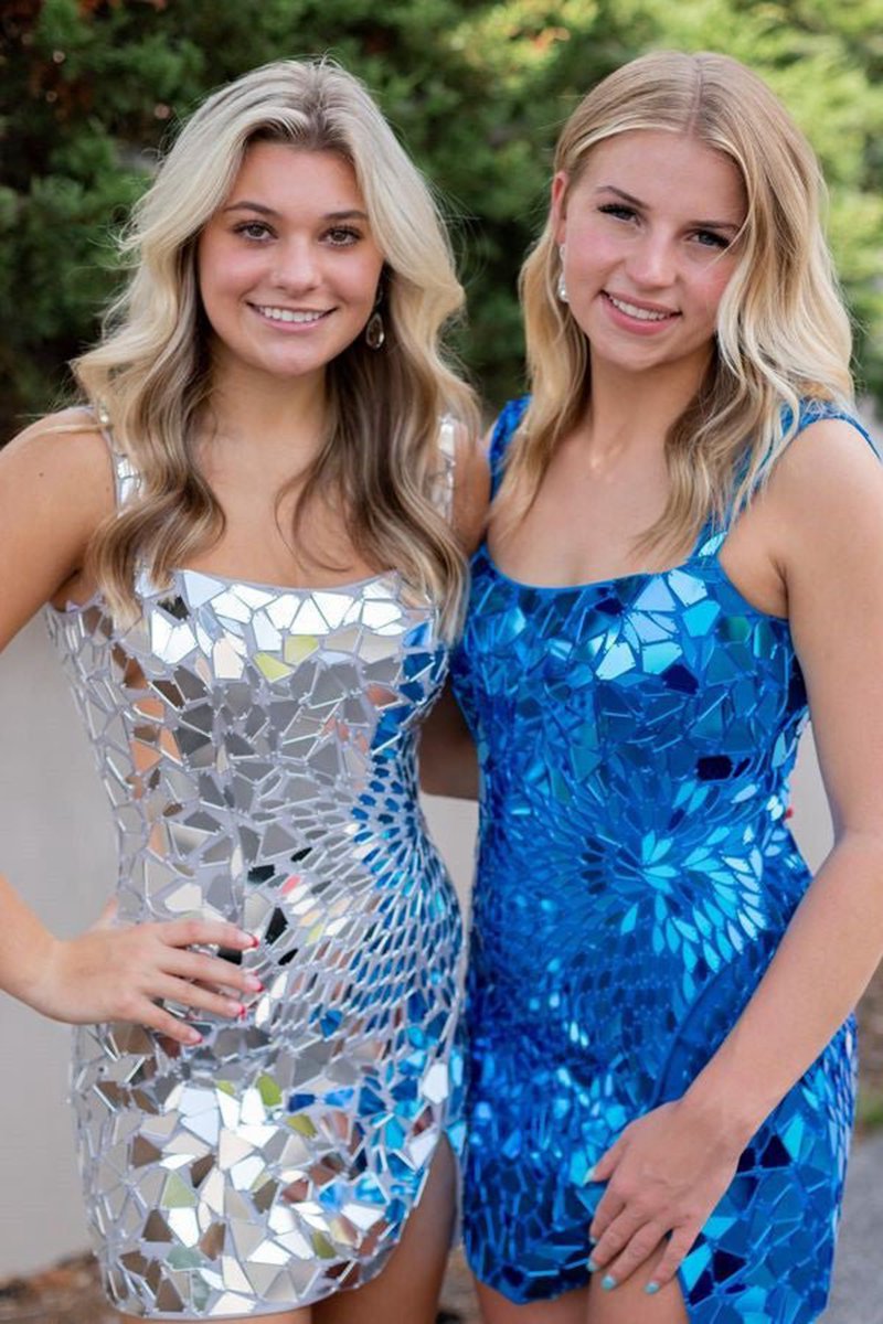 Sparkly Scoop Neck Mirror Tight Short Homecoming Dresses