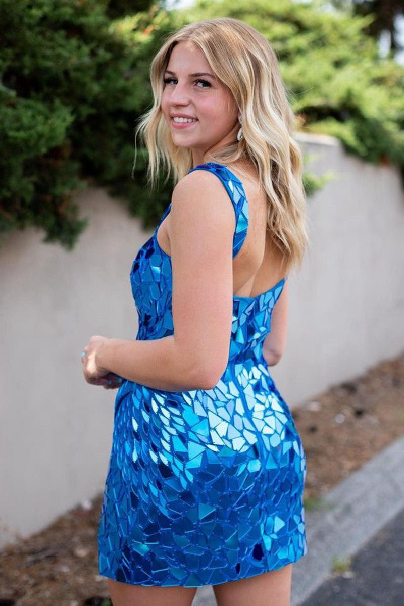 Sparkly Scoop Neck Mirror Tight Short Homecoming Dresses