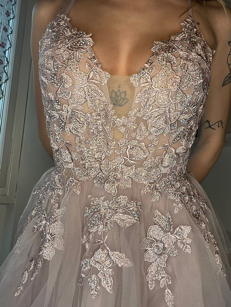 A-line Applique BlushTulle Short Homecoming Dresses