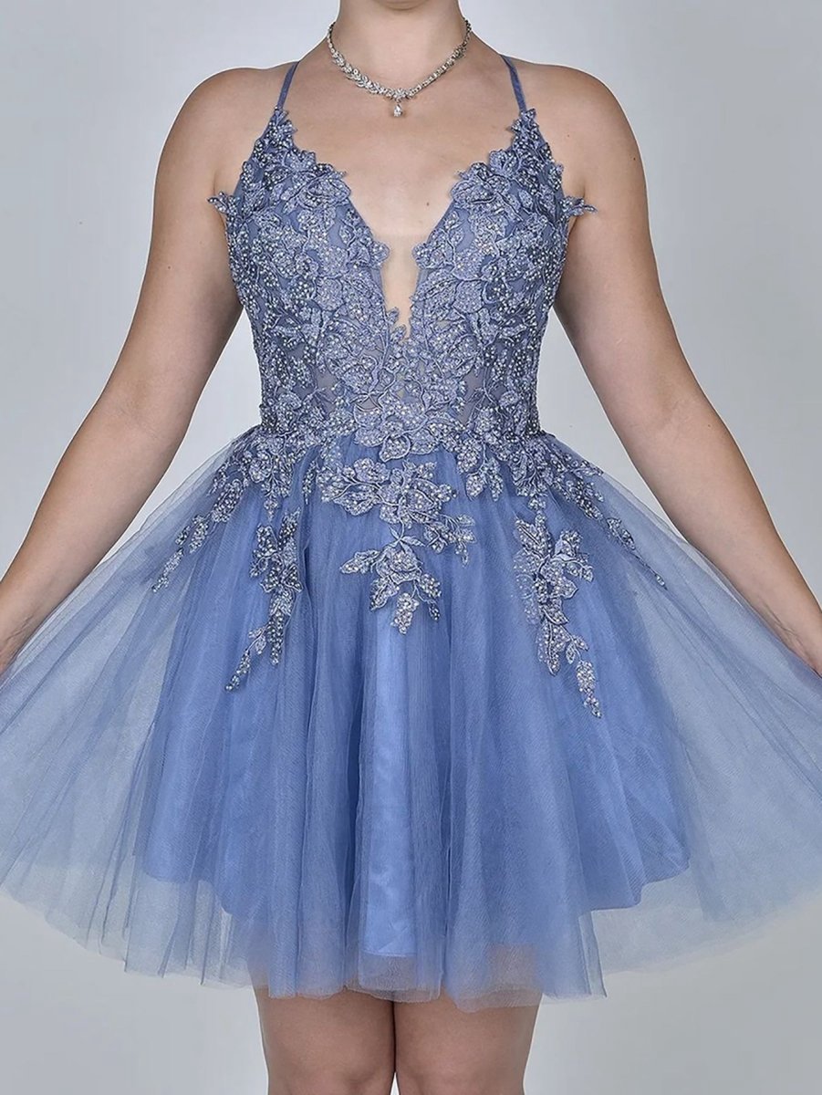 A-line Applique BlushTulle Short Homecoming Dresses