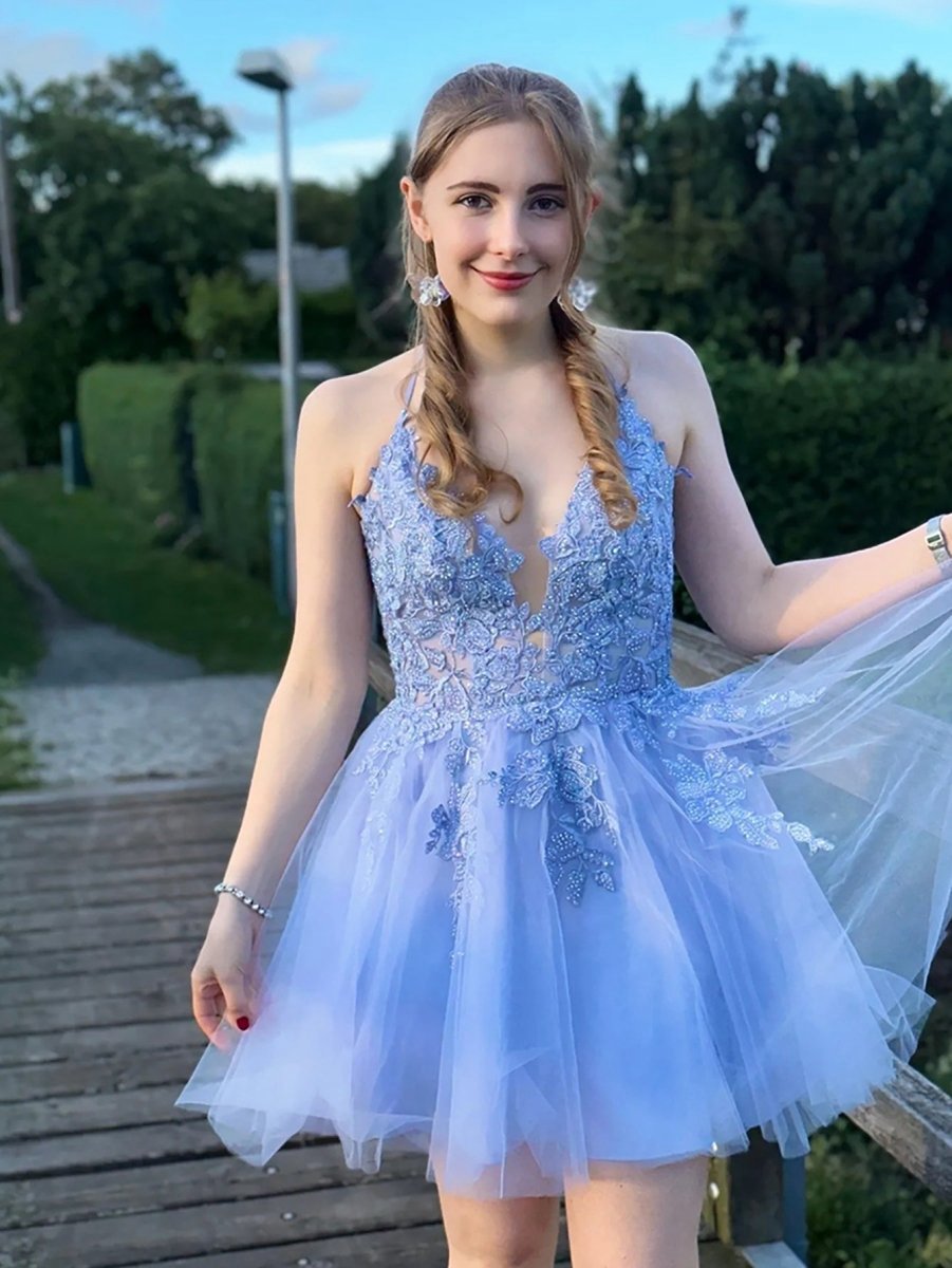 A-line Applique BlushTulle Short Homecoming Dresses