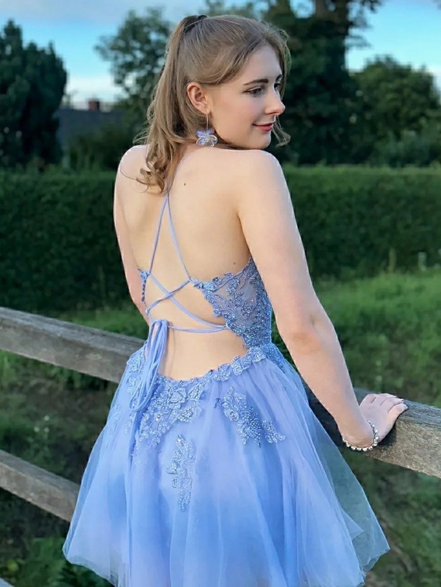A-line Applique BlushTulle Short Homecoming Dresses
