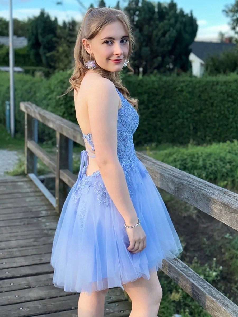 A-line Applique BlushTulle Short Homecoming Dresses