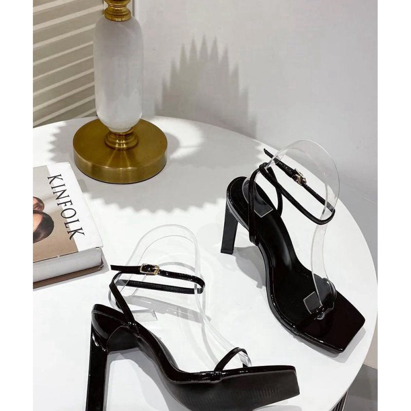 One Word with Square Head Thick High Heels