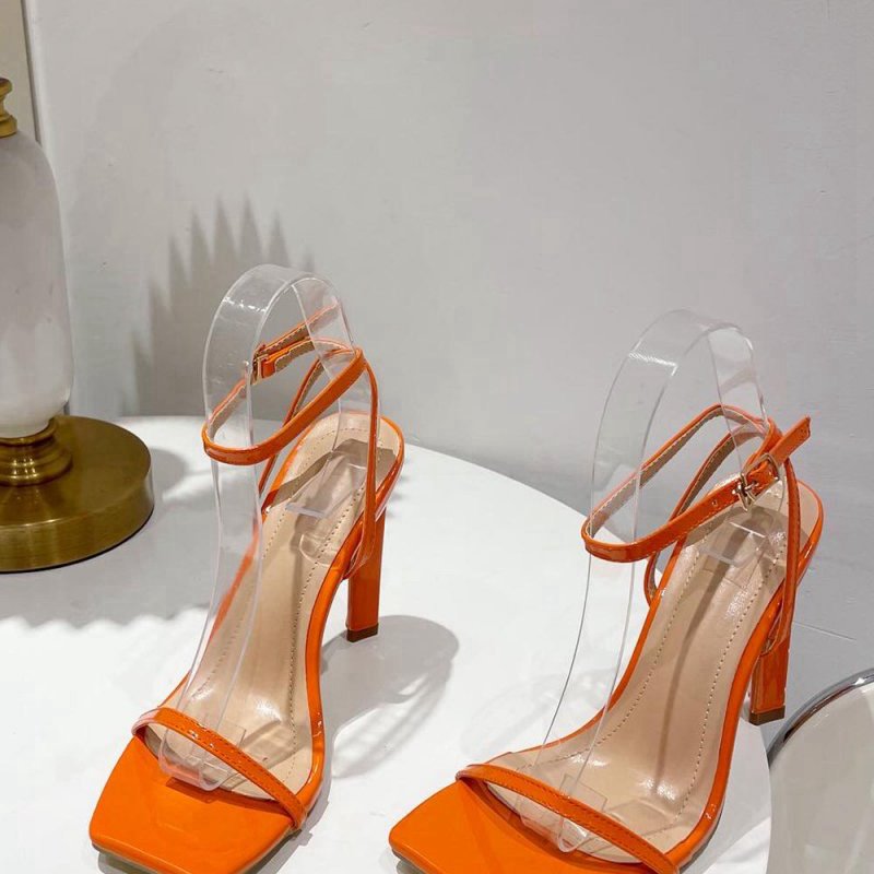 One Word Square Head Thick High Heels
