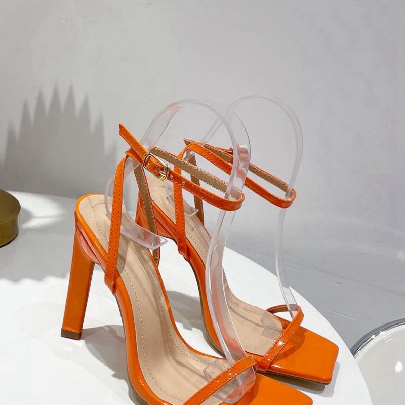 One Word Square Head Thick High Heels