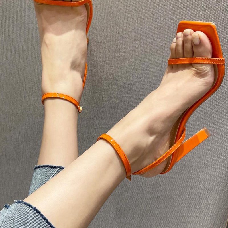 One Word Square Head Thick High Heels