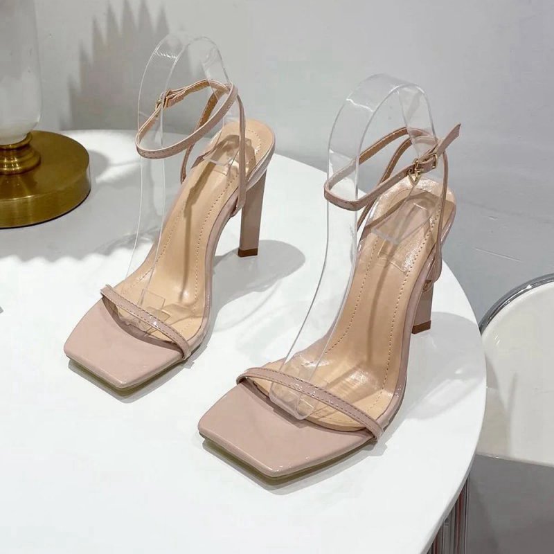 One Word Square Head Thick High Heels