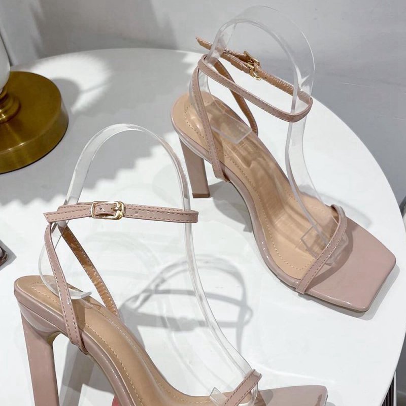 One Word Square Head Thick High Heels