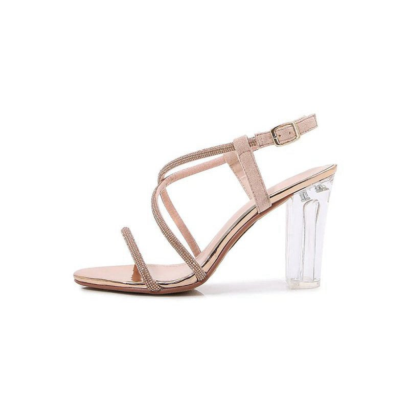 Strappy Rhinestones Chunky Heel Sandals