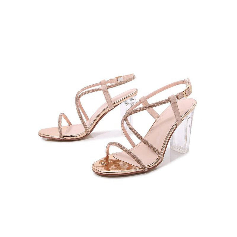 Strappy Rhinestones Chunky Heel Sandals