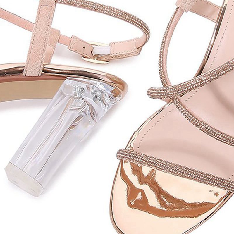 Strappy Rhinestones Chunky Heel Sandals