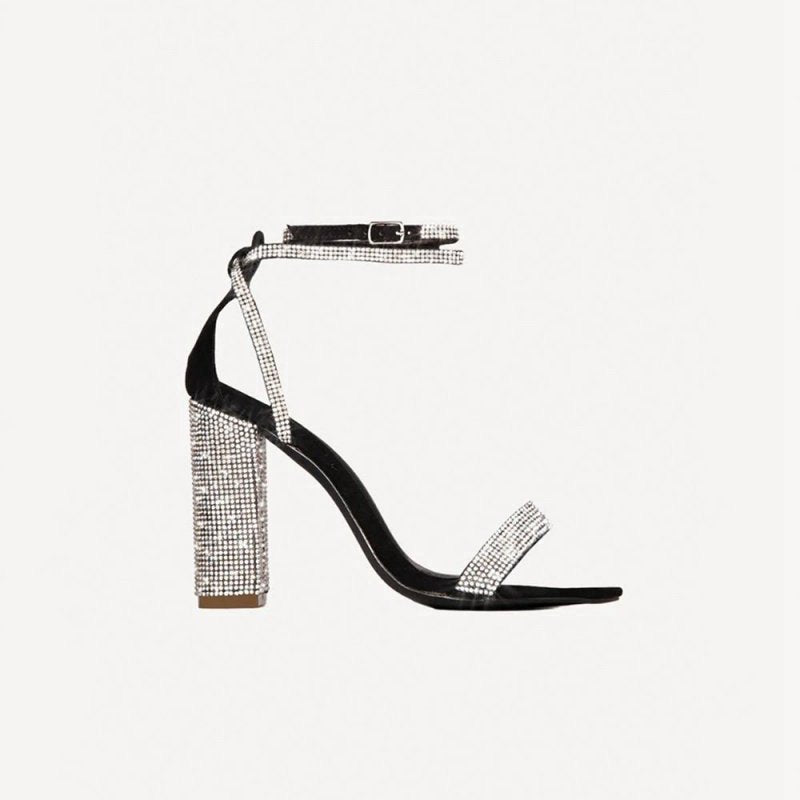 Rhinestone Chunky Heel One Buckle Sexy High Heel Sandals