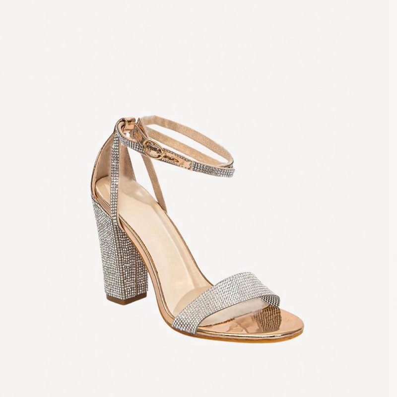 Rhinestone Chunky Heel One Buckle Sexy High Heel Sandals