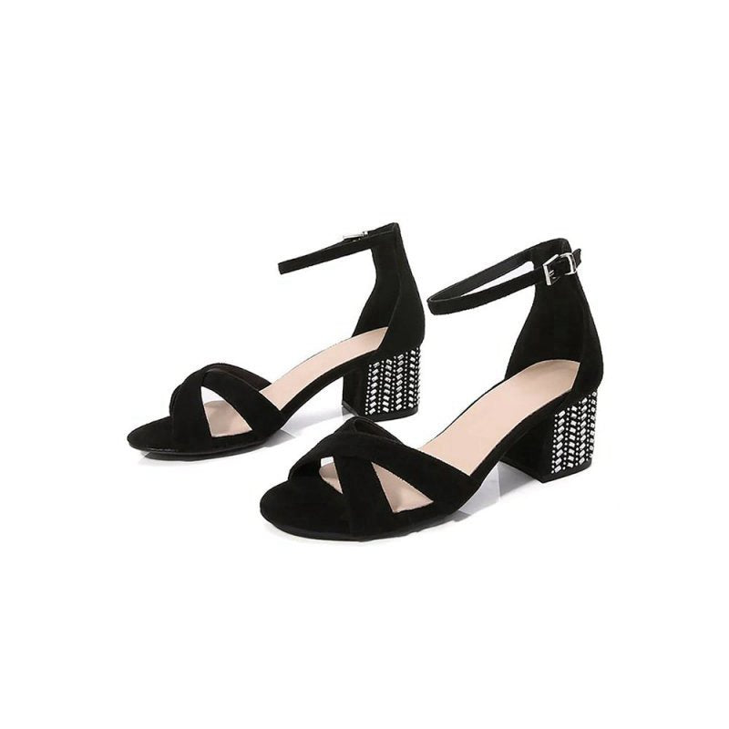 Cross Ankle Strappy Chunky Heel Sandal