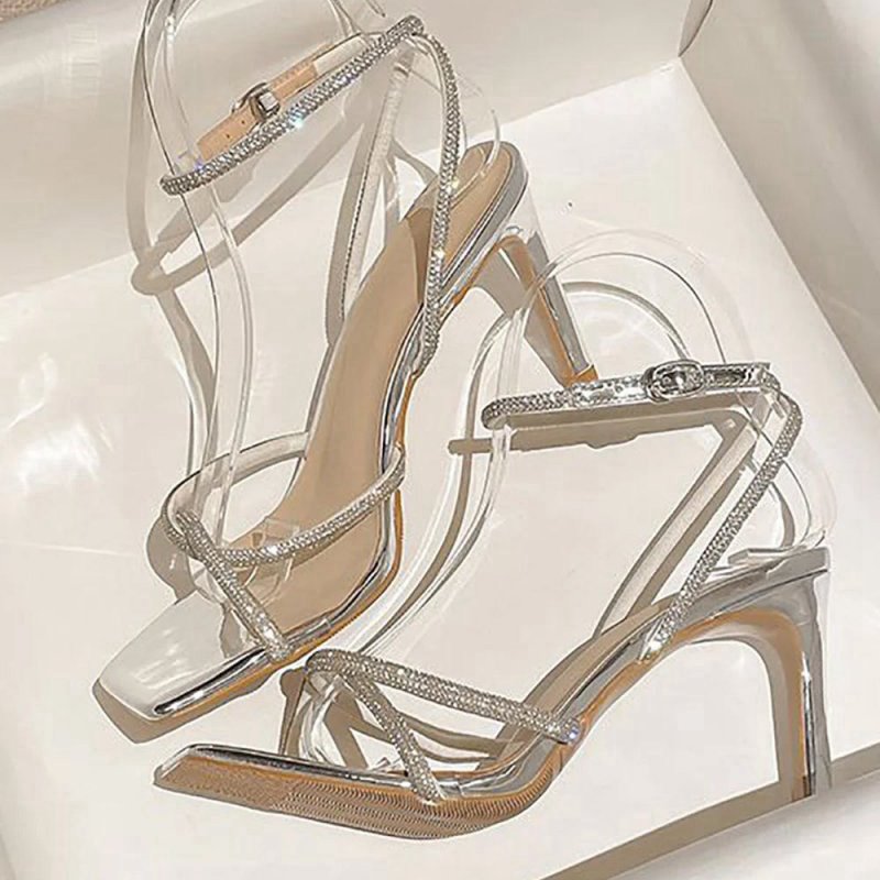 Rhinestone Open Toe Pump Heel Sandal