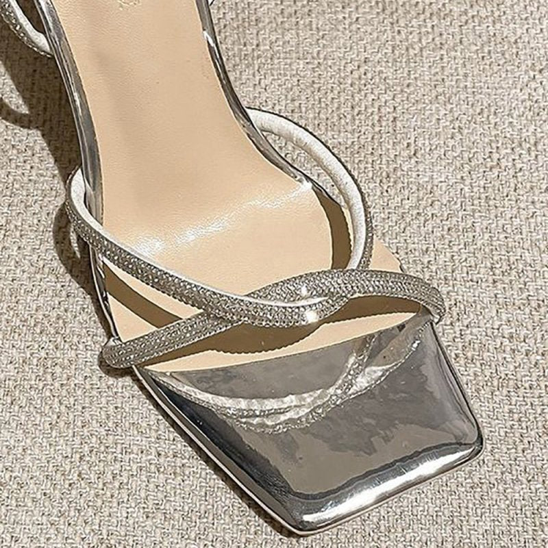 Rhinestone Open Toe Pump Heel Sandal