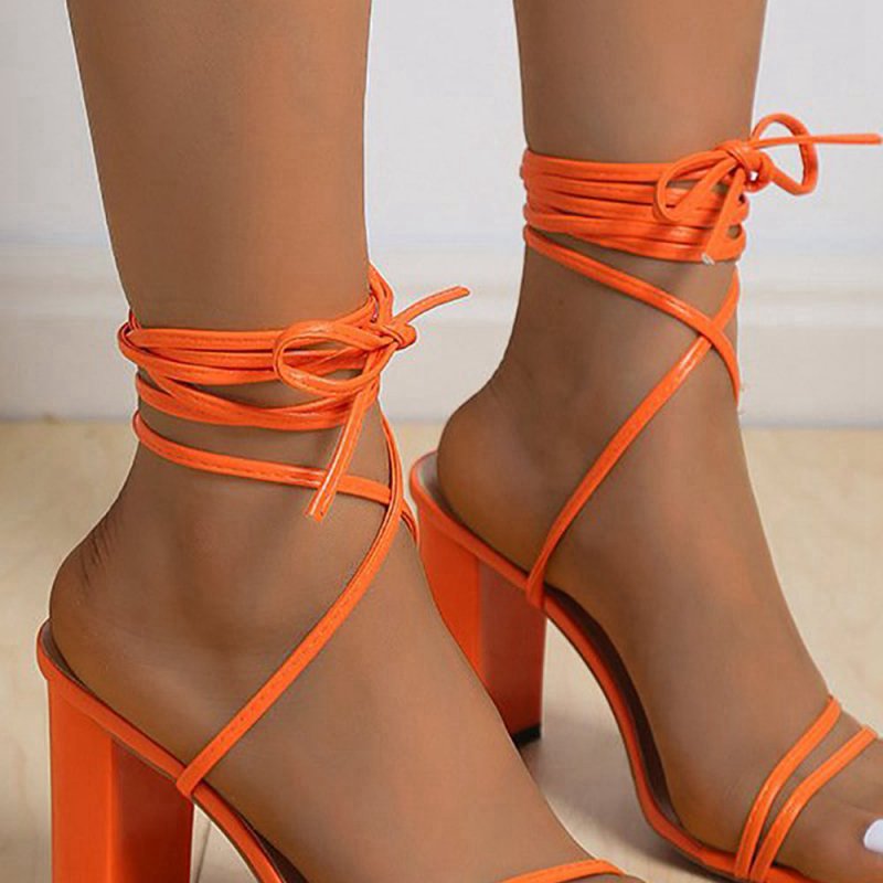 Orange Strappy Block Heeled Sandal