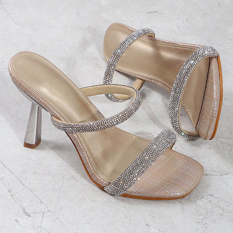 Square Toe Rhinestone Stiletto Sandals
