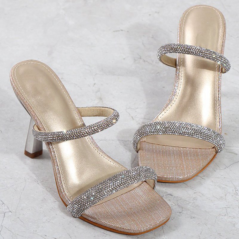 Square Toe Rhinestone Stiletto Sandals