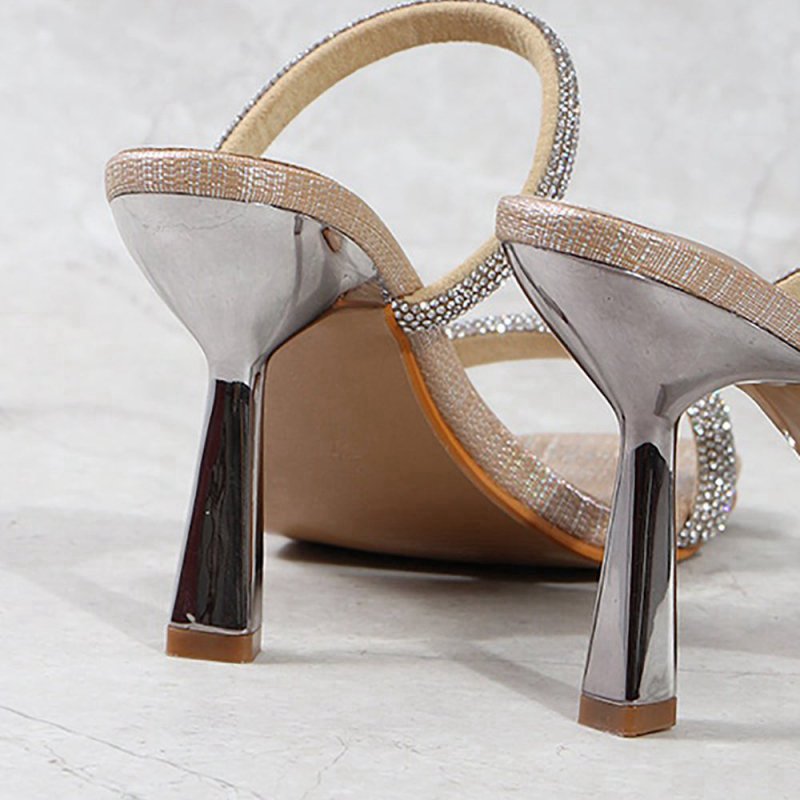 Square Toe Rhinestone Stiletto Sandals