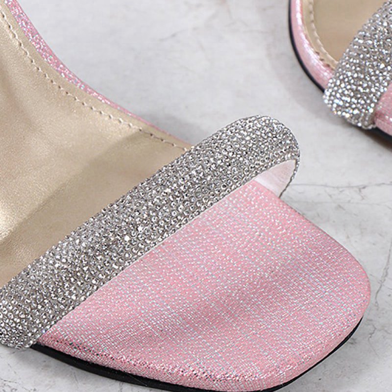 Square Toe Rhinestone Stiletto Sandals