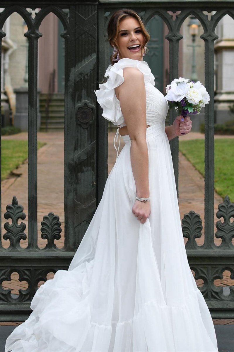 Lace-Up V-Neck Ruffle Pleated Long Prom Dresses