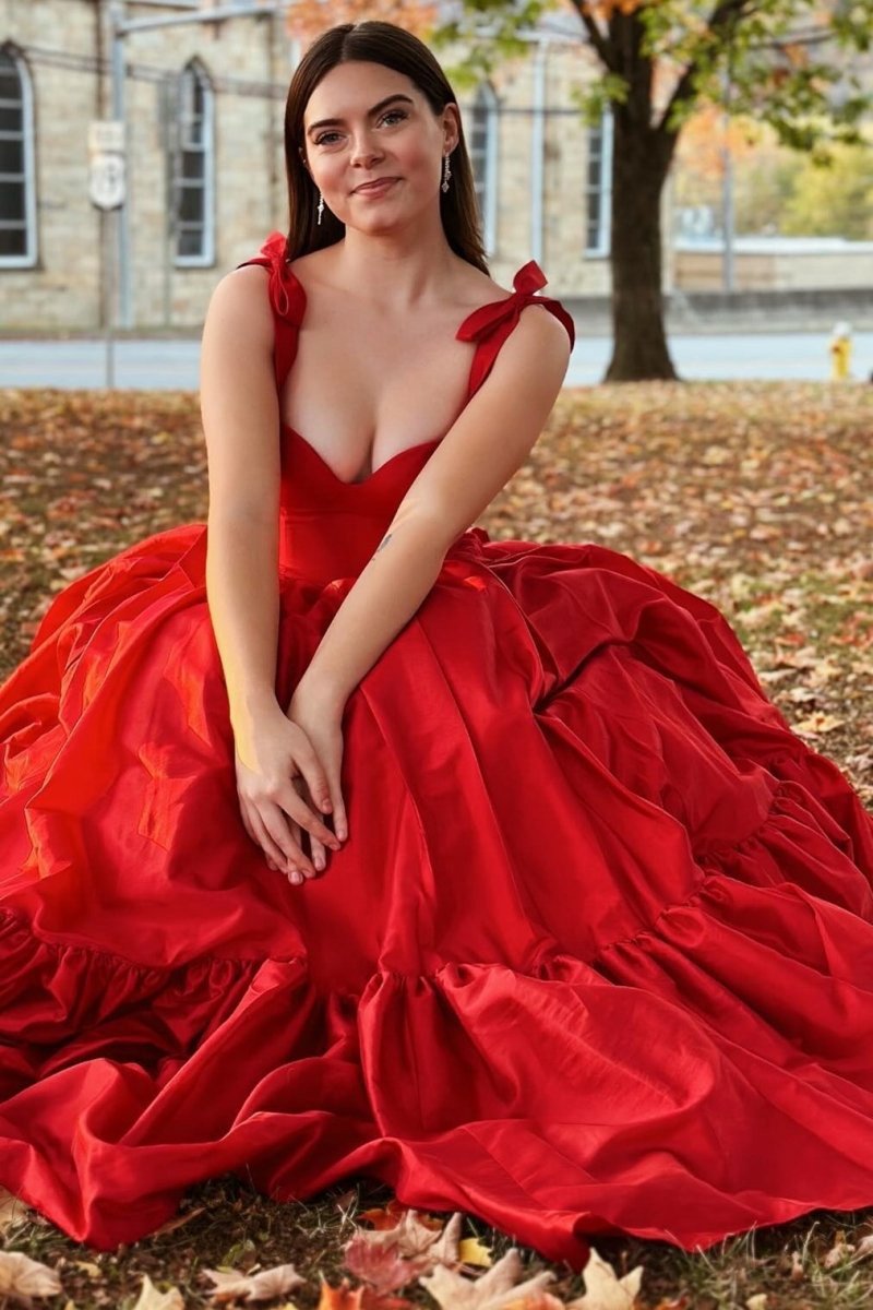 Sweetheart Bow Strap A-line Long Prom Dresses