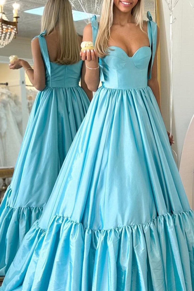 Sweetheart Bow Strap A-line Long Prom Dresses