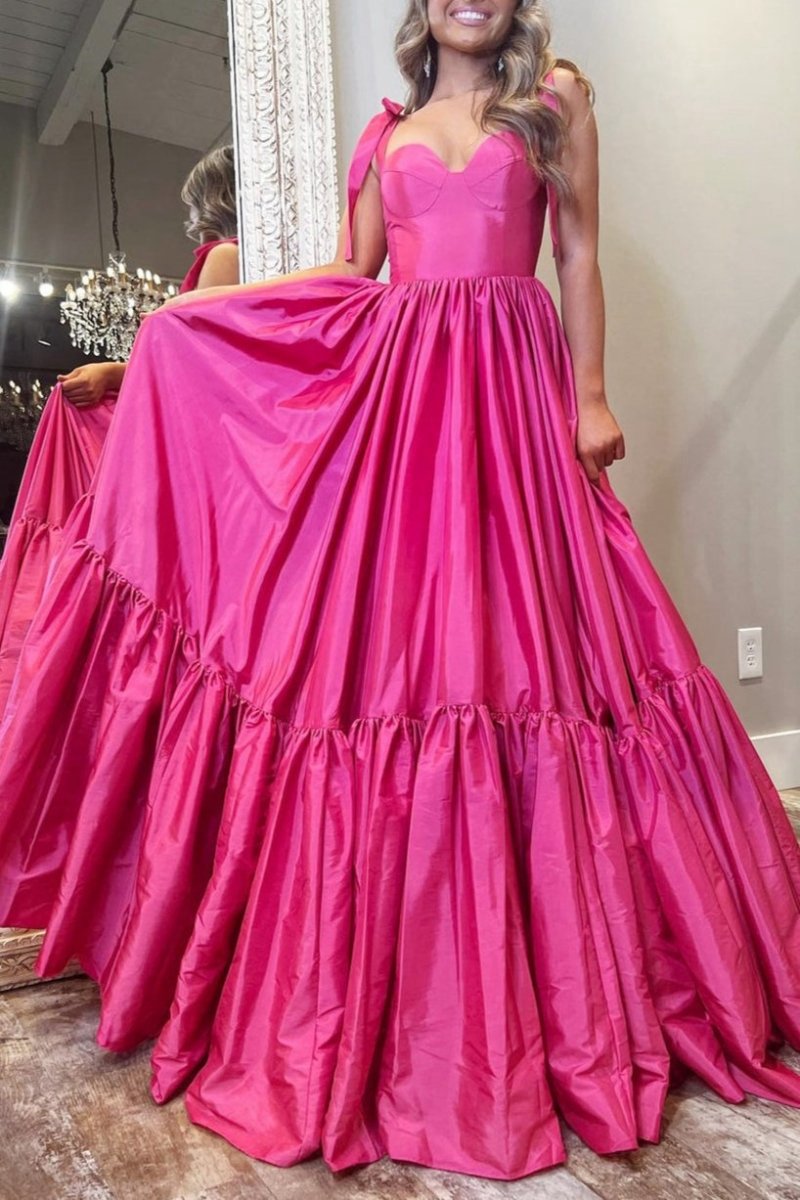 Sweetheart Bow Strap A-line Long Prom Dresses