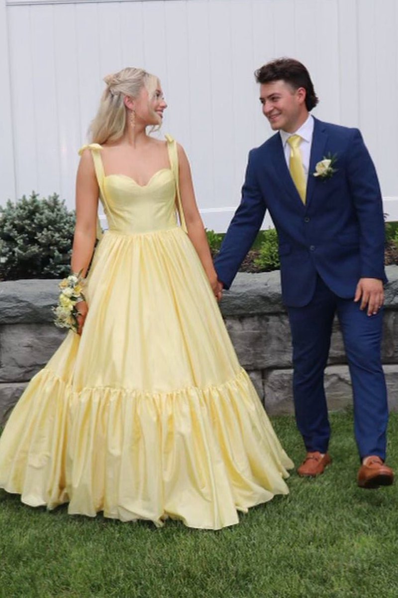 Sweetheart Bow Strap A-line Long Prom Dresses