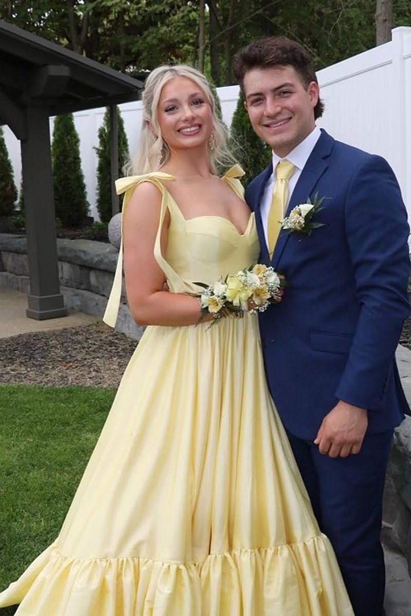 Sweetheart Bow Strap A-line Long Prom Dresses