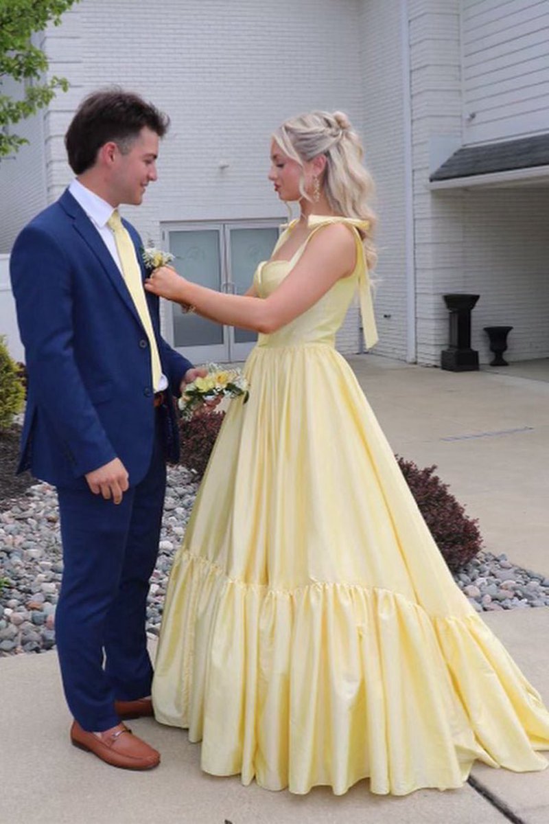 Sweetheart Bow Strap A-line Long Prom Dresses