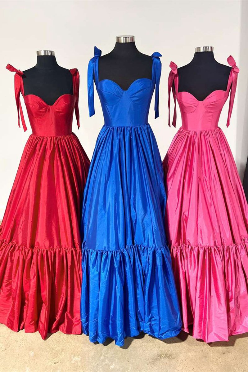 Sweetheart Bow Strap A-line Long Prom Dresses